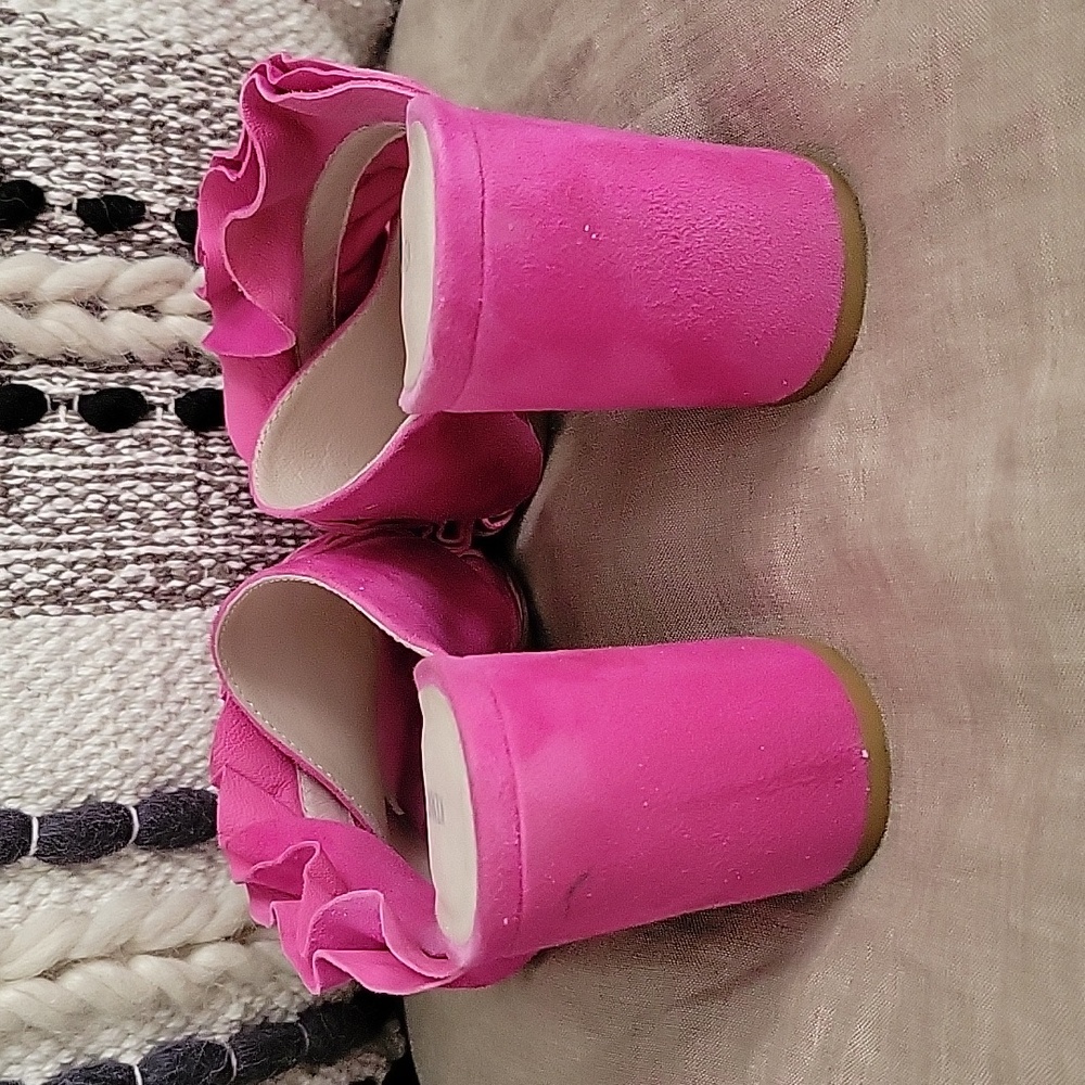 Kenneth Cole New York Laken Ruffle Strap Slide Hot Pink, Block Heel Sandal 8 M - Picture 3 of 10